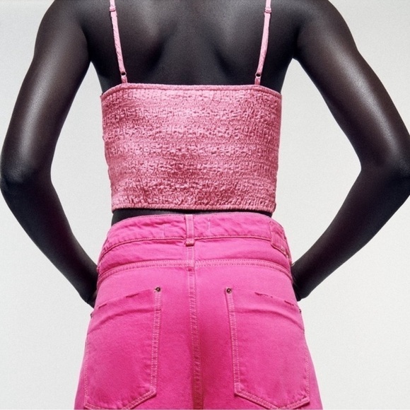Zara Pink Draped Ruched High Neck Crop Top NWT - Picture 5 of 8